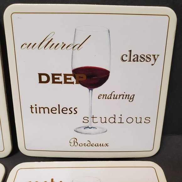 Wine Theme Coasters, Set of 6, Hardboard with Cork Back, Types of Wine - Picture 5 of 7